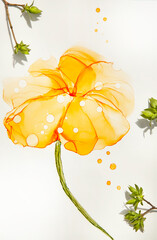 Abstract alcohol ink art yellow flower