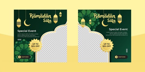 Ramadan sale banner instagram stories, social media post template. Islamic card eid mubarak sale, ramadan kareem sale with photo collage.