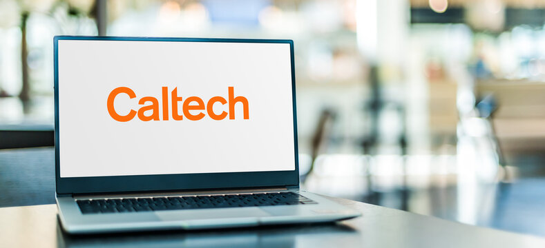 Laptop computer displaying logo of Caltech