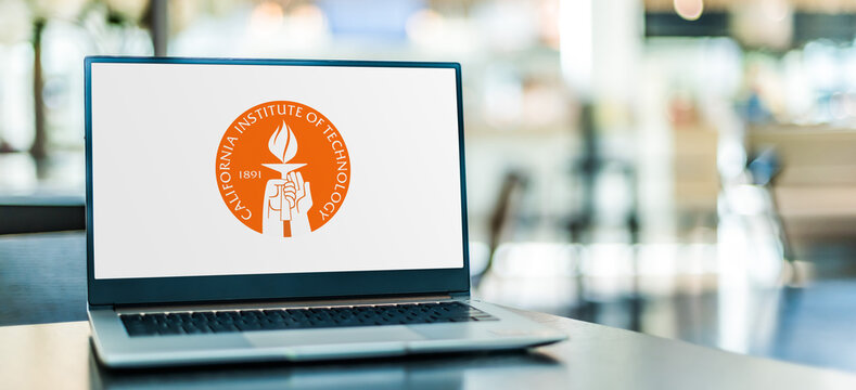 Laptop computer displaying logo of Caltech
