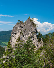 Rock formation near hiking trail bellow Boboty hill summit in Mala Fatra mountains in Slovakia