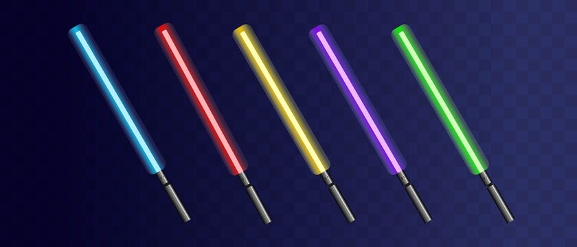 May The 4th Be With You. Vector illustration with glowing swords and stars.