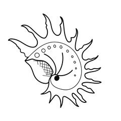 Giant Atlantic Murex. Hexaplex Fulvescens and calligraphy. Hand-drawn monochrome collection of seashells. Vector illustration on a white background.