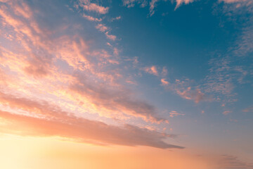 Beautiful sunset sky with clouds. Twilight heaven background.