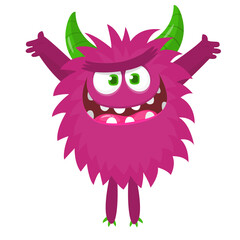 Happy cartoon monster. Halloween vector illustration of funny monster creature