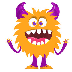 Happy cartoon monster. Halloween vector illustration of funny monster creature