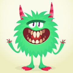 Happy cartoon monster. Halloween vector illustration of funny monster creature