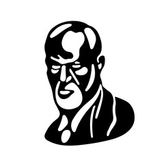 Sigmund Freud - the father of psychoanalysis, portrait. Stencil in black. Ego, superego, libodo, sexuality. Vector illustration.