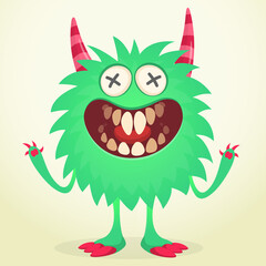 Happy cartoon monster. Halloween vector illustration of funny monster creature