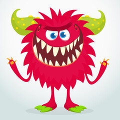 Happy cartoon monster. Halloween vector illustration of funny monster creature
