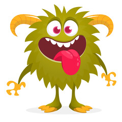 Happy cartoon monster. Halloween vector illustration of funny monster creature