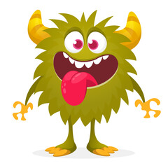 Fototapeta premium Happy cartoon monster. Halloween vector illustration of funny monster creature