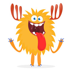 Happy cartoon monster. Halloween vector illustration of funny monster creature