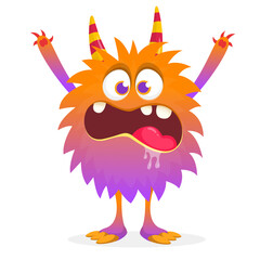 Happy cartoon monster. Halloween vector illustration of funny monster creature