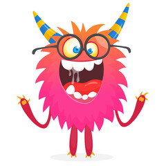 Happy cartoon monster. Halloween vector illustration of funny monster creature