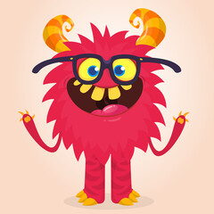 Happy cartoon monster. Halloween vector illustration of funny monster creature