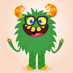 Happy cartoon monster. Halloween vector illustration of funny monster creature