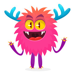Happy cartoon monster. Halloween vector illustration of funny monster creature
