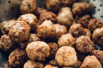 Meat balls with a crust fried. Delicious food. Close-up.