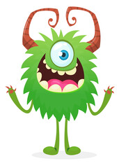 Happy cartoon monster. Halloween vector illustration of funny monster creature
