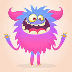 Happy cartoon monster. Halloween vector illustration of funny monster creature