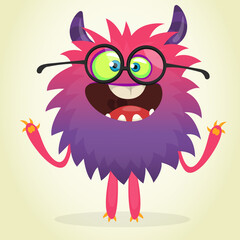 Happy cartoon monster. Halloween vector illustration of funny monster creature