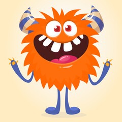 Fototapeta premium Happy cartoon monster. Halloween vector illustration of funny monster creature