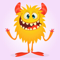 Happy cartoon monster. Halloween vector illustration of funny monster creature