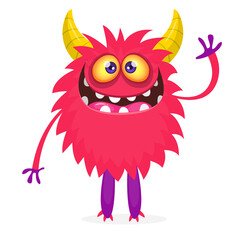 Fototapeta premium Happy cartoon monster. Halloween vector illustration of funny monster creature