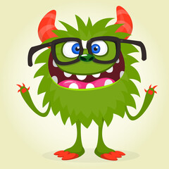 Happy cartoon monster. Halloween vector illustration of funny monster creature