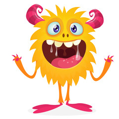 Happy cartoon monster. Halloween vector illustration of funny monster creature