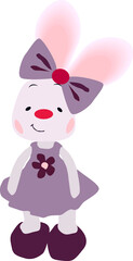 Bunny with a bow in a beautiful dress, vector drawing, isolate on a white background