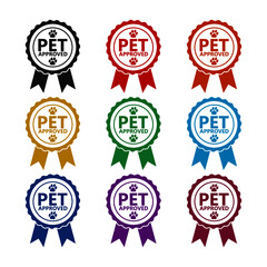 Pet approved badge isolated on white background color set