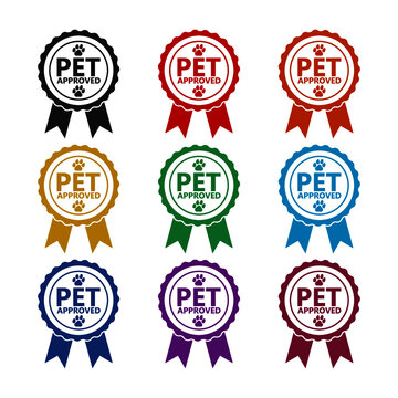 Pet approved badge isolated on white background color set