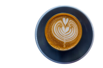 cup of hot latte art coffee on white isolated background