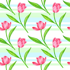 Watercolor seamless pattern with tulips for printing, home textiles, fabric, wrappers, packaging -2