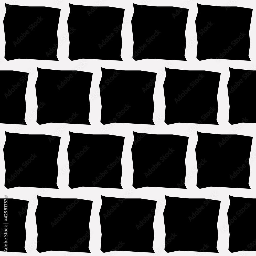 Poster Same squared and twisted blocks pattern. Black seamless shapes wallpaper.