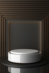 Mock up geometric shape gold and glass texture with black color podium for product design, 3d rendering, 3d illustration vertical frame