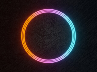 3D rendered neon frame on cement wall background