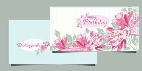 Happy birthday cards with magnolia flowers 
in rose colors