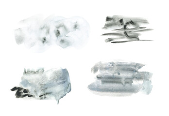 Grey abstract watercolor stains collection. High quality illustration