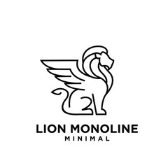 minimal monoline winged lion vector logo design