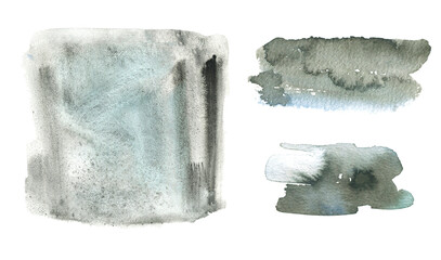 Grey abstract watercolor stains collection. High quality illustration