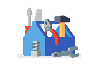 Flat design craft, tools - screwdriver, screw and toolbox. Repair - 429821542