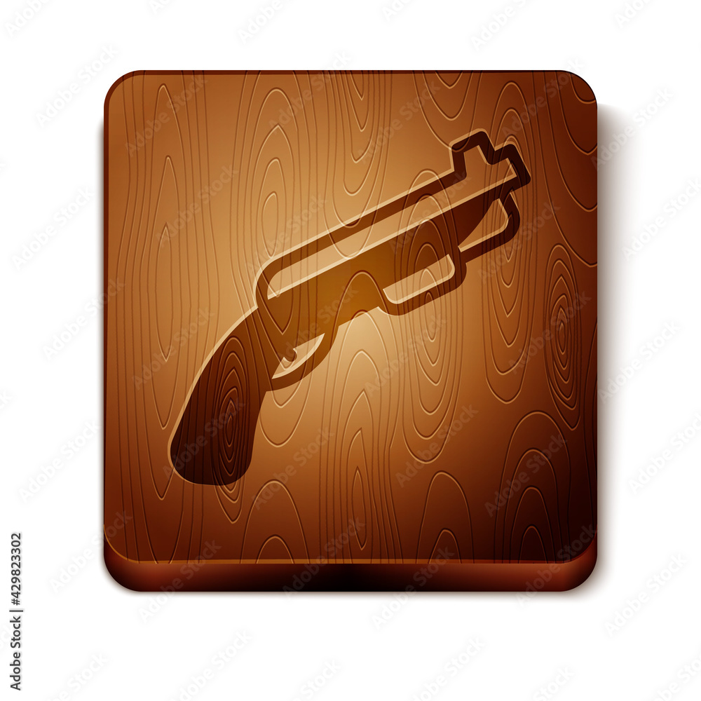 Canvas Prints brown police shotgun icon isolated on white background. hunting shotgun. wooden square button. vecto