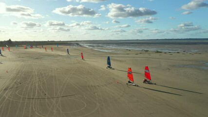 Racing on Blokarts by the ocean. France. High quality 2K footage