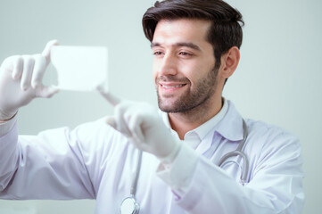 Doctors looking at a hologram on viral vaccine data, modern medical studies.