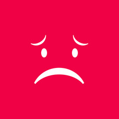 Cute social media frowning face emoji on a red background. Royalty-free.