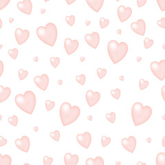 seamless pattern with air hearts of different sizes in pink color on a white background