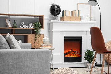 Interior of modern room with fireplace